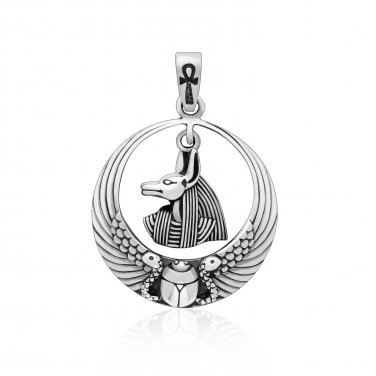 925 Sterling Silver Egyptian Egypt Anubis God Ankh Scarab Wings Charm Pendant