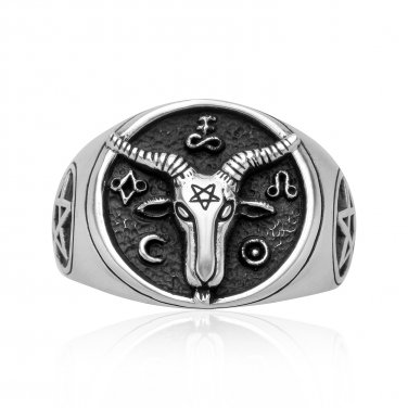 Sterling Silver Baphomet Pentagram Sabbatic Goat of Mendes Ram Satanic Occult Ring
