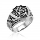 925 Sterling Silver Saint St George Roman Knight Slaying Dragon Signet Christian Ring
