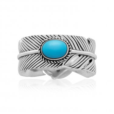 Sterling Silver Bird Feather Blue Turquoise Boho Native American Indian Navajo Eagle Ring