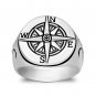925 Sterling Silver Nautical Magnetic Compass Navigation Crescent Moon Face Ring