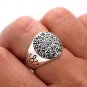 925 Sterling Silver Buddhist Six Word Mantra Sanskrit Sacred Lotus Tibetan Ring