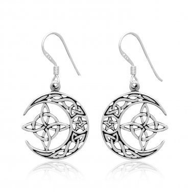 925 Sterling Silver Witch's Magical Knot Witchcraft Wiccan Crescent Moon Earrings