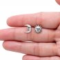 925 Sterling Silver Sun Crescent Moon Face Celestial Stud Earrings