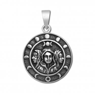 925 Sterling Silver Triple Moon Goddess Hecate Witchcraft Wiccan Occult Pendant