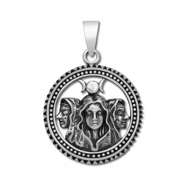 925 Sterling Silver Triple Moon Greek Goddess Hecate Wiccan Occult Pendant