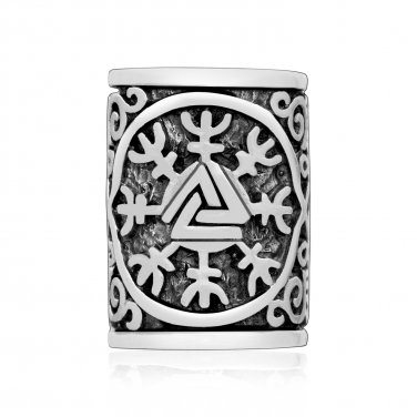 925 Sterling Silver Viking Valknut Helm of Awe Aegishjalmur Beard Hair Bead Dreadlocks