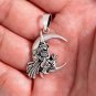 925 Sterling Silver Flying Witch on Crescent Moon Wiccan Pagan Witchcraft Pendant