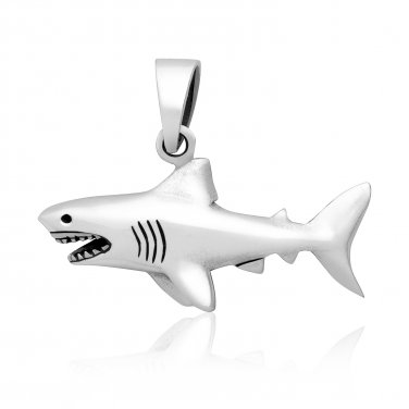 925 Sterling Silver Great White Shark Ocean Sea Animal Jaws Nautical Jewelry Pendant