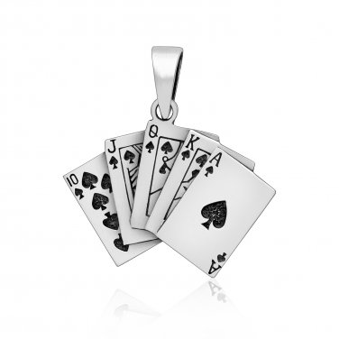 925 Sterling Silver Poker Royal Flush Ace of Spades Playing Cards Deck Casino Lucky Pendant