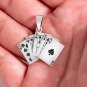 925 Sterling Silver Poker Royal Flush Ace of Spades Playing Cards Deck Casino Lucky Pendant