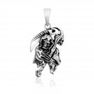 925 Sterling Silver Grim Reaper Scythe God of Death Skull Punk Gothic Pendant
