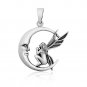 925 Sterling Silver Fairy Lady Angel on the Crescent Moon Celestial Pendant
