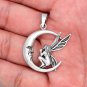925 Sterling Silver Fairy Lady Angel on the Crescent Moon Celestial Pendant