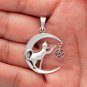 925 Sterling Silver Cat on the Crescent Moon Celestial Pentagram Wiccan Pendant