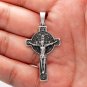 925 Sterling Silver St Benedict Christ Crucifix Catholic Cross Double-Sided Pendant