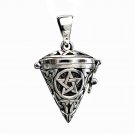 925 Sterling Silver Pentagram Pentacle Cone-Shaped Triquetra Wiccan Locket Pendant