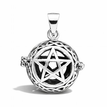 925 Sterling Silver Pentagram Pentacle Harmony Ball Cage Locket Sacred Pendant