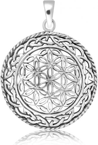 925 Sterling Silver Celtic Infinity Knots Flower of Life Sacred Geometry Spiritual Pendant