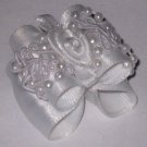 Dog Bow- White beaded Lace - 7/8 Shih Tzu Yorkie Maltese