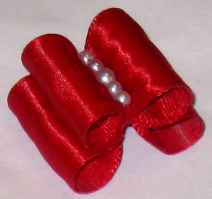 Dog bow- Red pearls - 7/8 Shih Tzu Yorkie Maltese