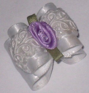 Dog Bow- White ruffled lace - 7/8 Shih Tzu Yorkie Maltese