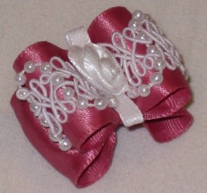 Dog bow- Rose beaded lace - 7/8 Shih Tzu Yorkie Maltese