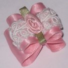 Dog bow- Peach ruffled lace - 7/8 Shih Tzu Yorkie Maltese