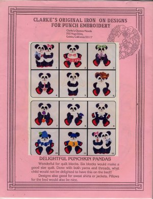 Clarke's Iron On Designs for Punch Embroidery - Pandas