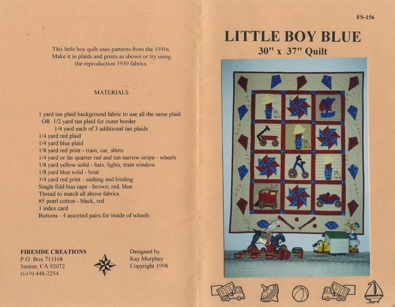 Fireside Creations Little Boy Blue Quilt Pattern FS156