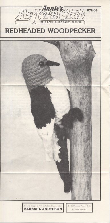 Annie's Pattern Club Birds of a Feather Songbird Series Redheaded Woodpecker Crochet Pattern 87H04