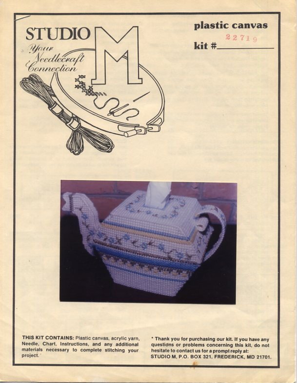 Studio M Plastic Canvas Teapot Tissue Box Holder Pattern Only From Kit