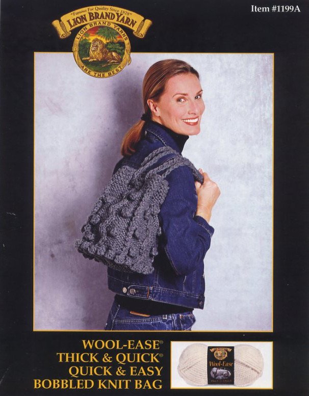 Bobbled Knit Bag Pattern - Item 1199A - Knit Pattern Lion Brand Yarn