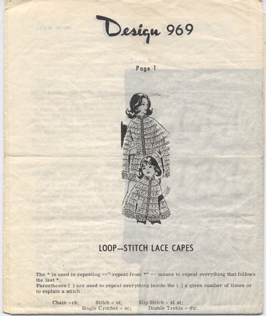 Design 969 Crocheted Loop-Stitch Lace Capes Pattern