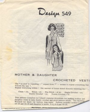 Design 549 Mother & Daughter Crocheted Vests Pattern