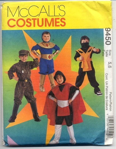 Children's and Boys' Hero Costumes Pattern McCall's 9450 Size 5,6 Uncut