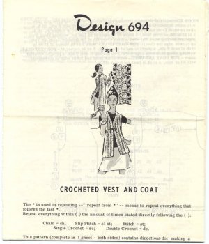 Design 694 Crocheted Vest and Coat Pattern