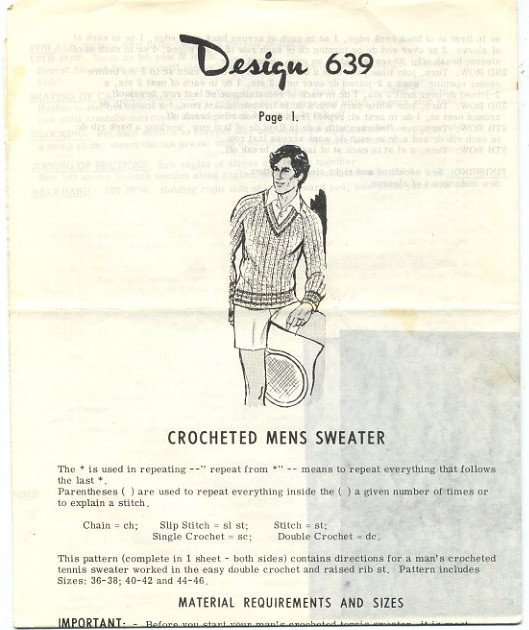 Design 639 Crocheted Mens Sweater Pattern