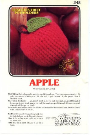 Annie's Attic Luscious Fruit Potholders Apple Crochet Pattern 348