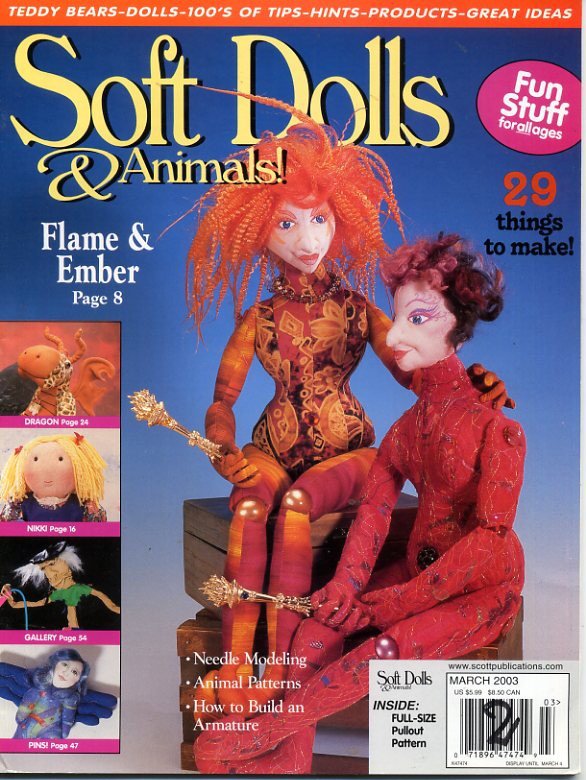 Soft Dolls & Animals! March 2003 cloth doll & animal patterns, techniques, how-to magazine