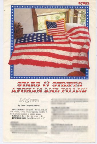 Annie's Attic Stars & Stripes Afghan and Pillow Crochet Pattern 87B53