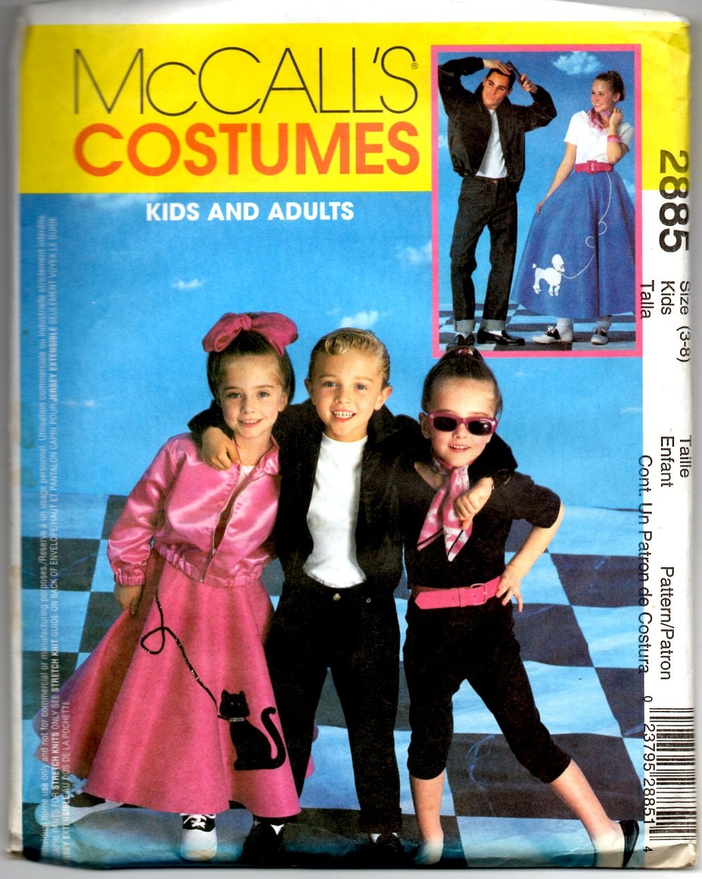 Kid's 50's Costumes Pattern McCall's 2885 Kids Size (3-8) Uncut