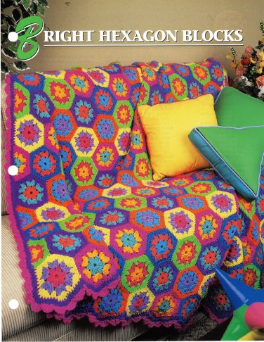 Annie's Crochet Quilt & Afghan Club Pattern Leaflet Bright Hexagon Blocks QAC351-02