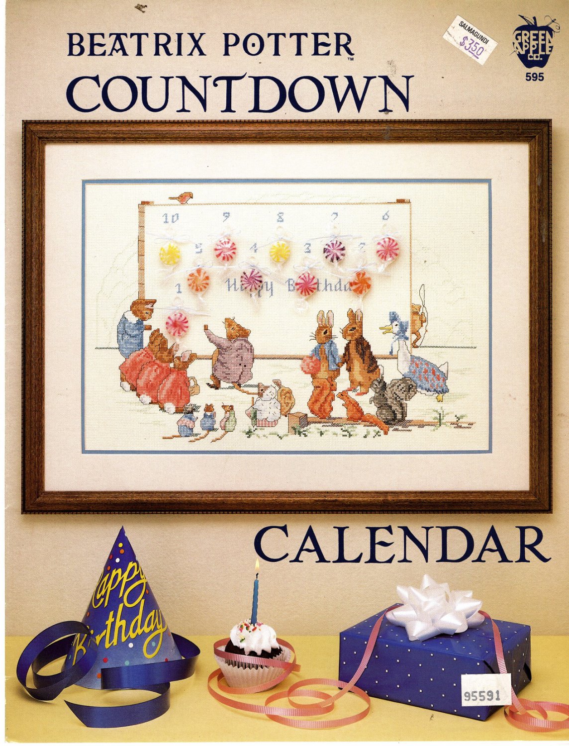 Beatrix Potter Counted Cross Stitch Pattern/Happy Birthday Countdown Calendar Green Apple 595