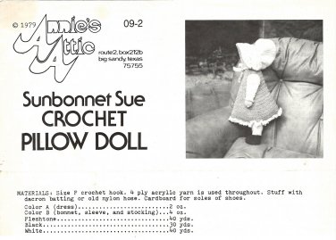 Annie's Attic Sunbonnet Sue Crochet Pillow Doll Pattern 09-2