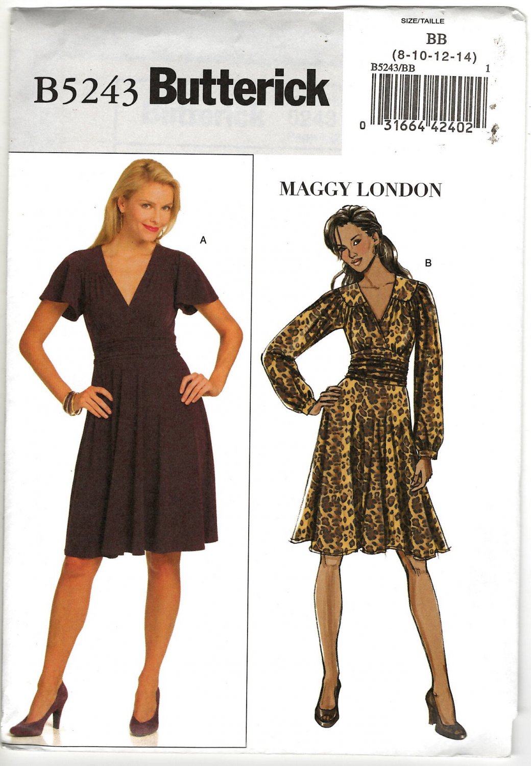 Butterick B5243 Easy Misses' Dress Pattern Size 8101214 Uncut