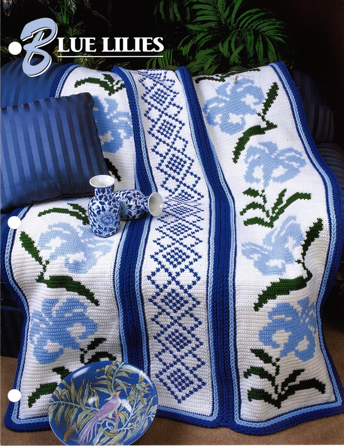 Annies Crochet Quilt And Afghan Club Pattern Leaflet Blue Lilies Afghan Qac330 01