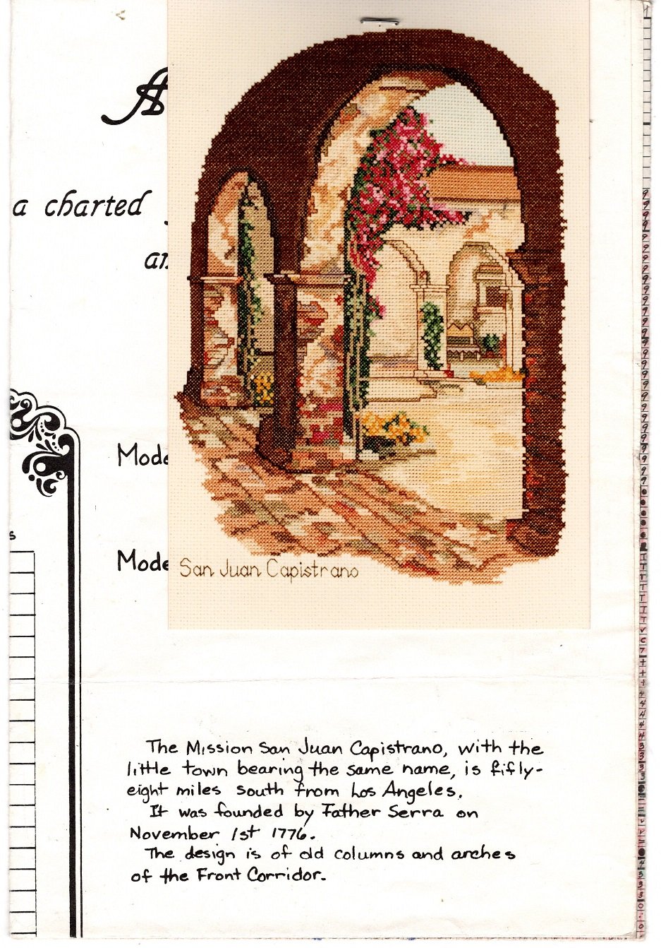 Art Ventures - San Juan Capistrano Cross Stitch or Needlepoint Chart