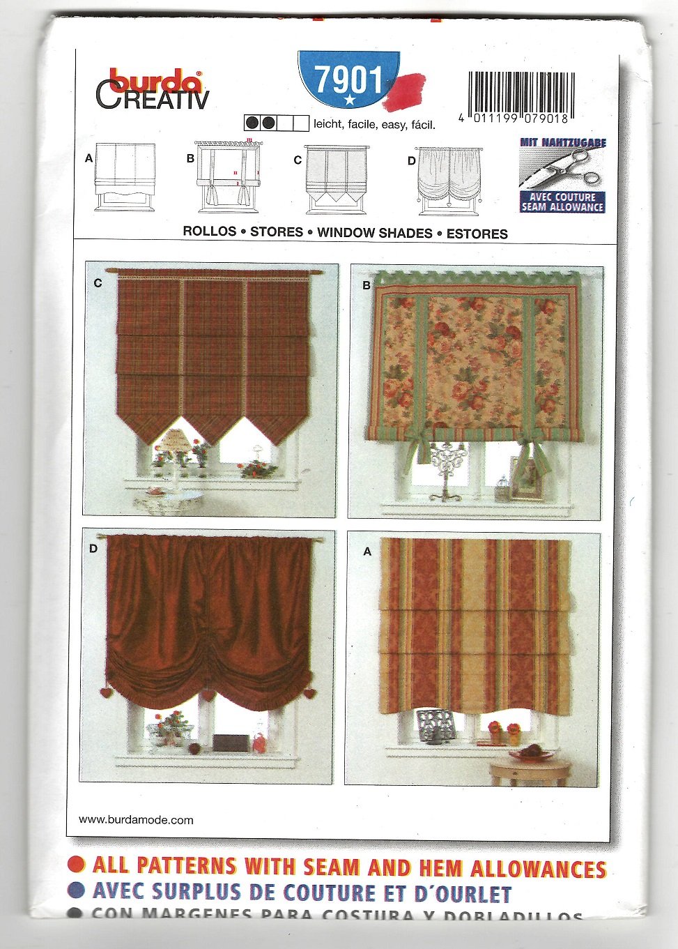 Burda Creativ 7901 Window Shades Pattern - Uncut