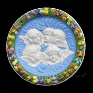 [S89 (N)] 11,3/4â�� Della Robbia ceramic plaque ANGELS Hand made in Italy